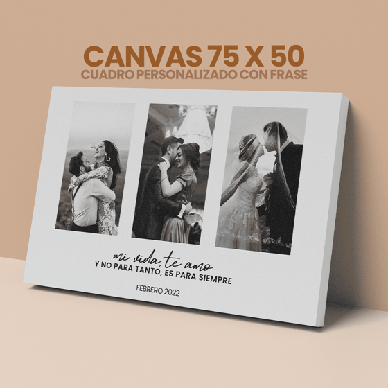 Cuadro canvas personalizado con frase inspiradora impreso a color en tamaño 75 x 50 cm