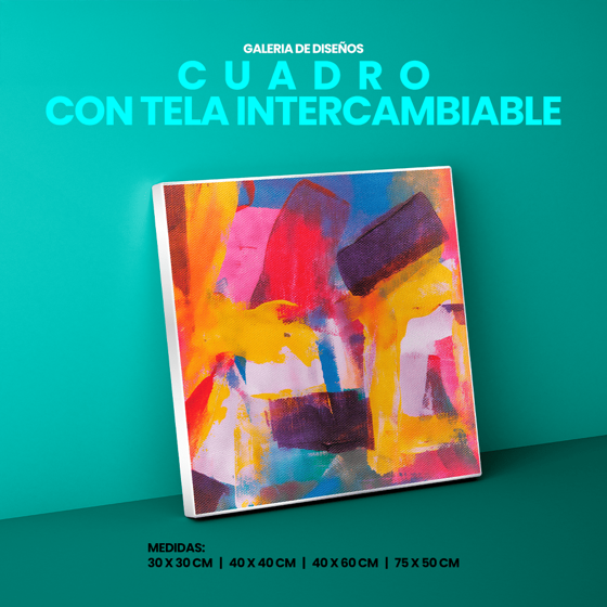 El Magic Frame con arte de colores combina un diseño artístico lleno de vida con la practicidad de una tela intercambiable, montada sobre un elegante marco de aluminio cepillado.