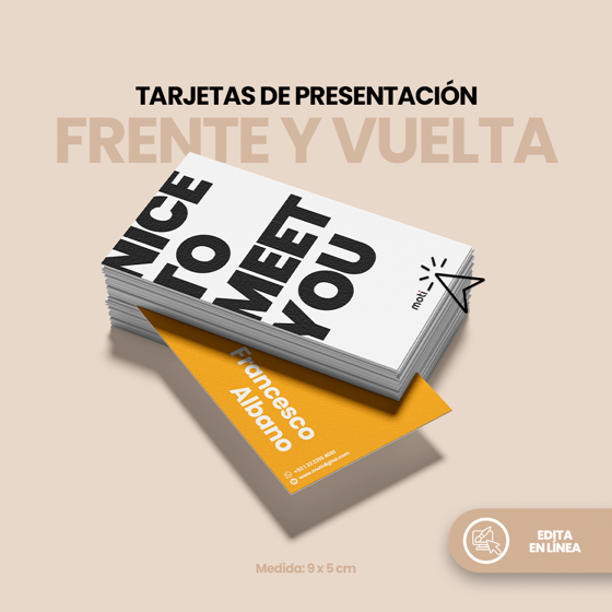 Tarjetas de presentación personalizadas con impresión a color por ambos lados, edita tu diseño en línea fácilmente