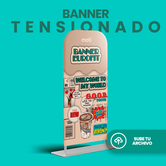 Display eurofit rectangular de 96 x 232 cm con estructura tubular y funda textil impresa
